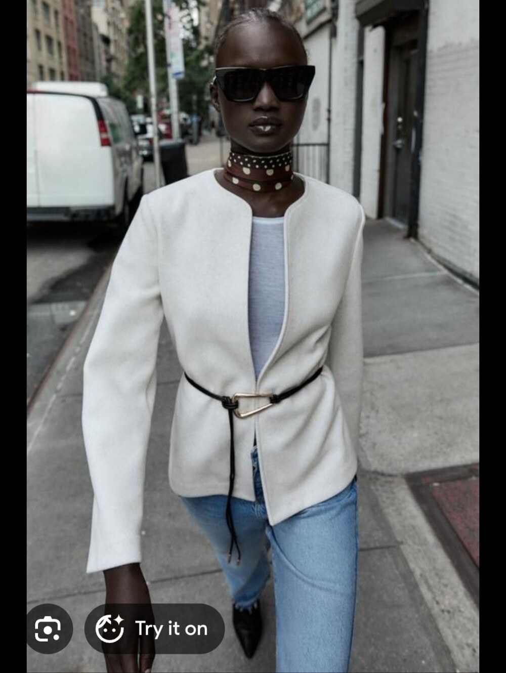 Zara Women’s Cream Open-Front Belted Felt Jacket